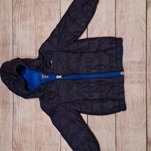 Toddler Jacket, Eddie Bauer Quilted Puffer Jacket Navy/Blue Hooded 2T Front Zip